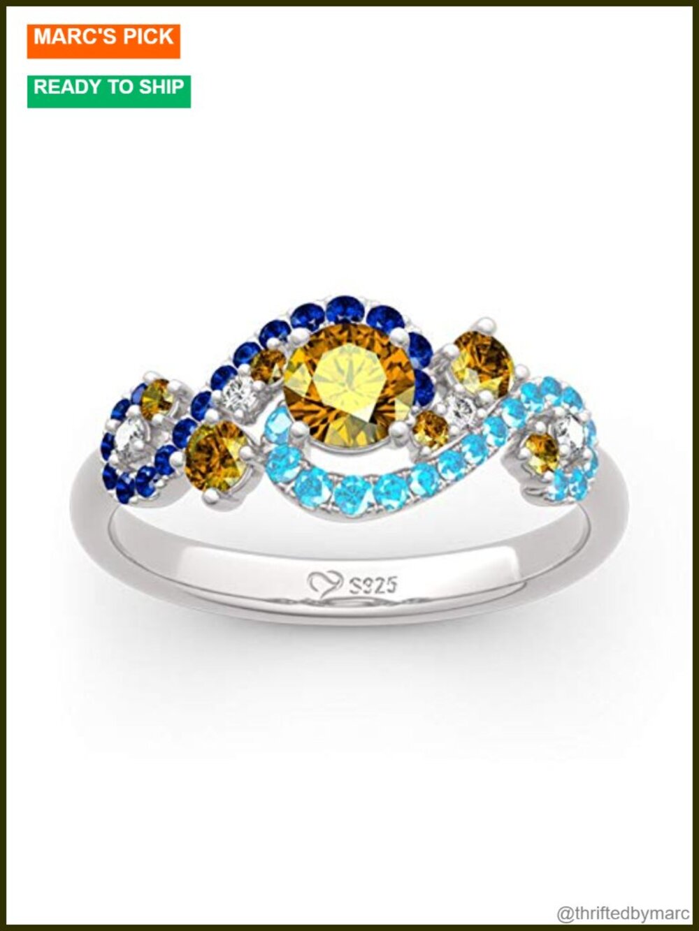 Sterling Silver Starry Night Bridal Ring Set with Halo Setting